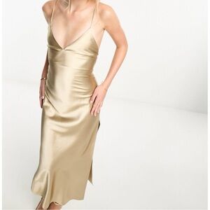 Miss Selfridge Metallic Satin Lace Back Maxi Dress